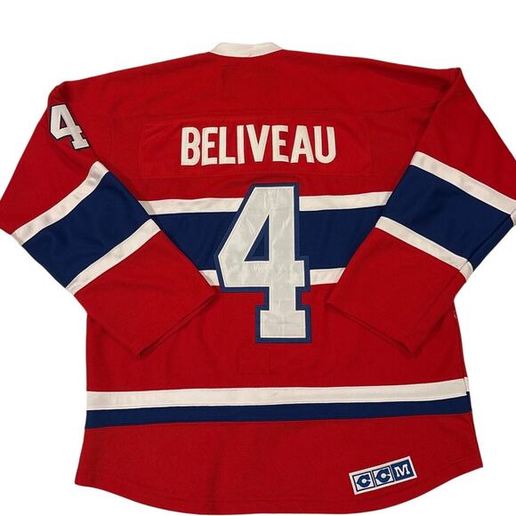 Vintage CCM Montreal Canadiens Jean Beliveau Hockey Jersey Size 50 Large Red - Picture 3 of 10